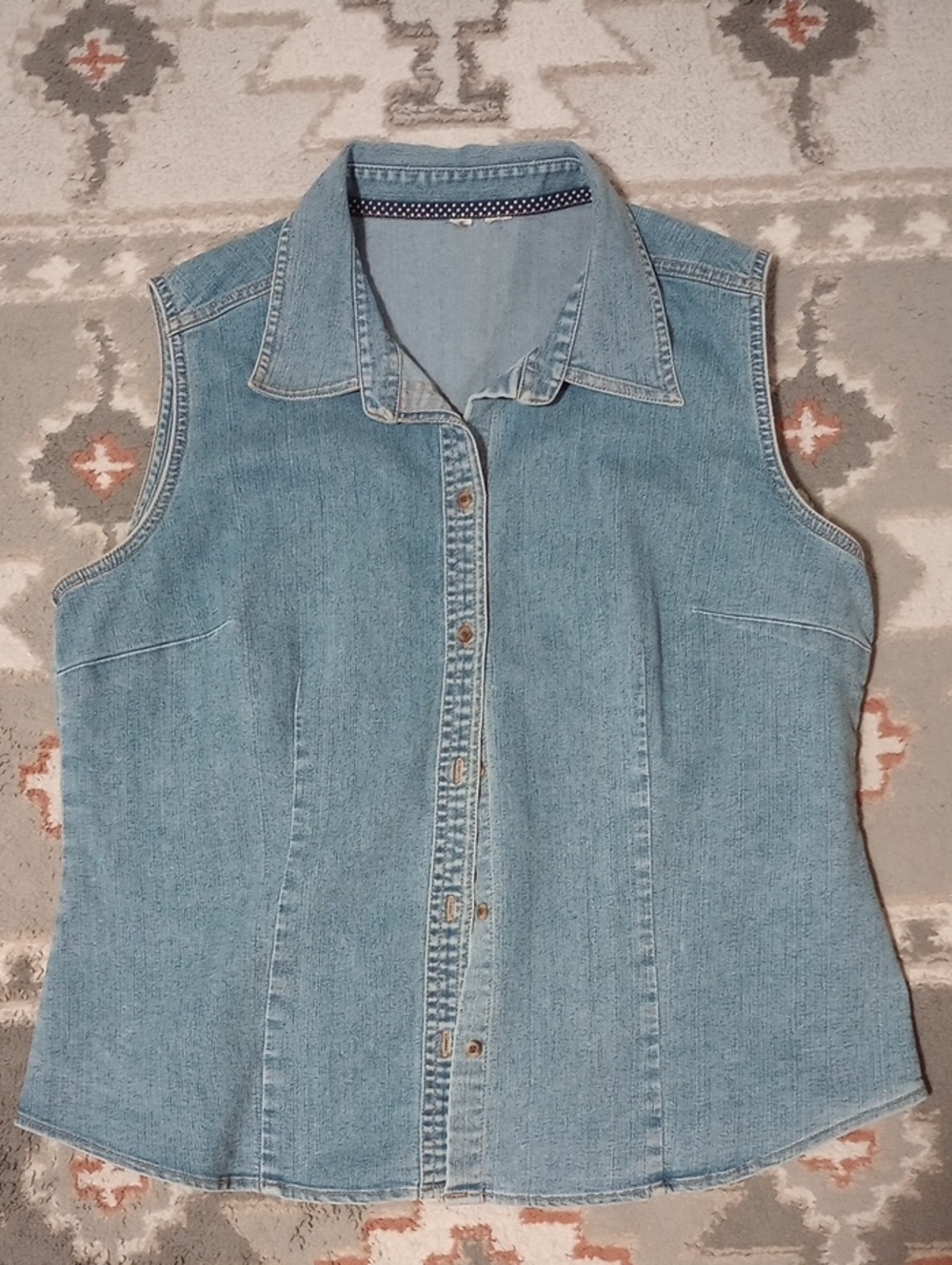 Sleeveless Light Blue Denim Button-Front Shirt